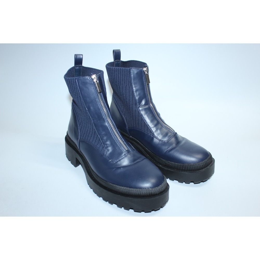 BCBGeneration Women's Montana Blue Leather Knit Fabric Zip Combat Boot Size 9.5M